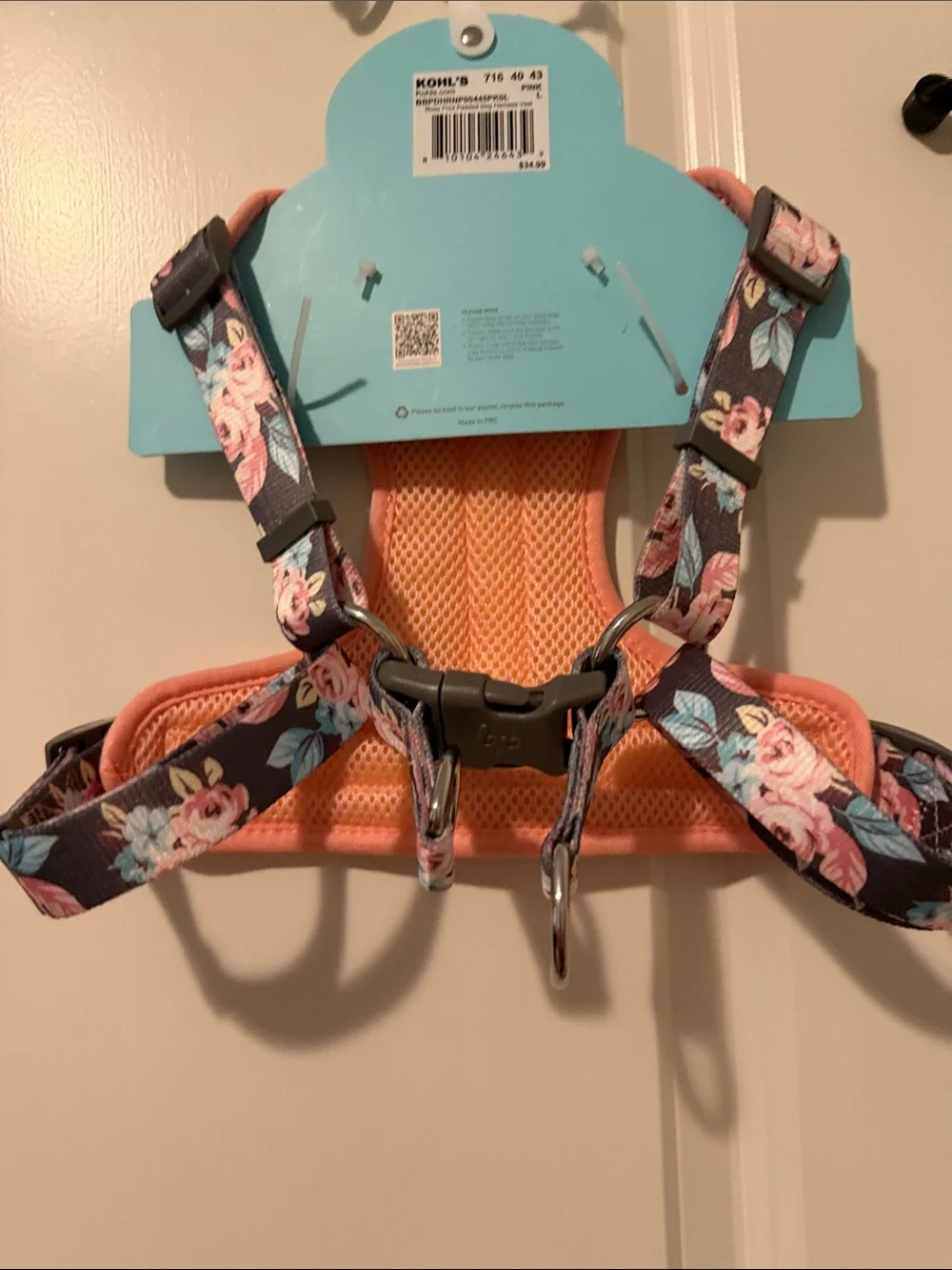Kohl's Floral Pink and Peach Dog Harness NWT Size Large